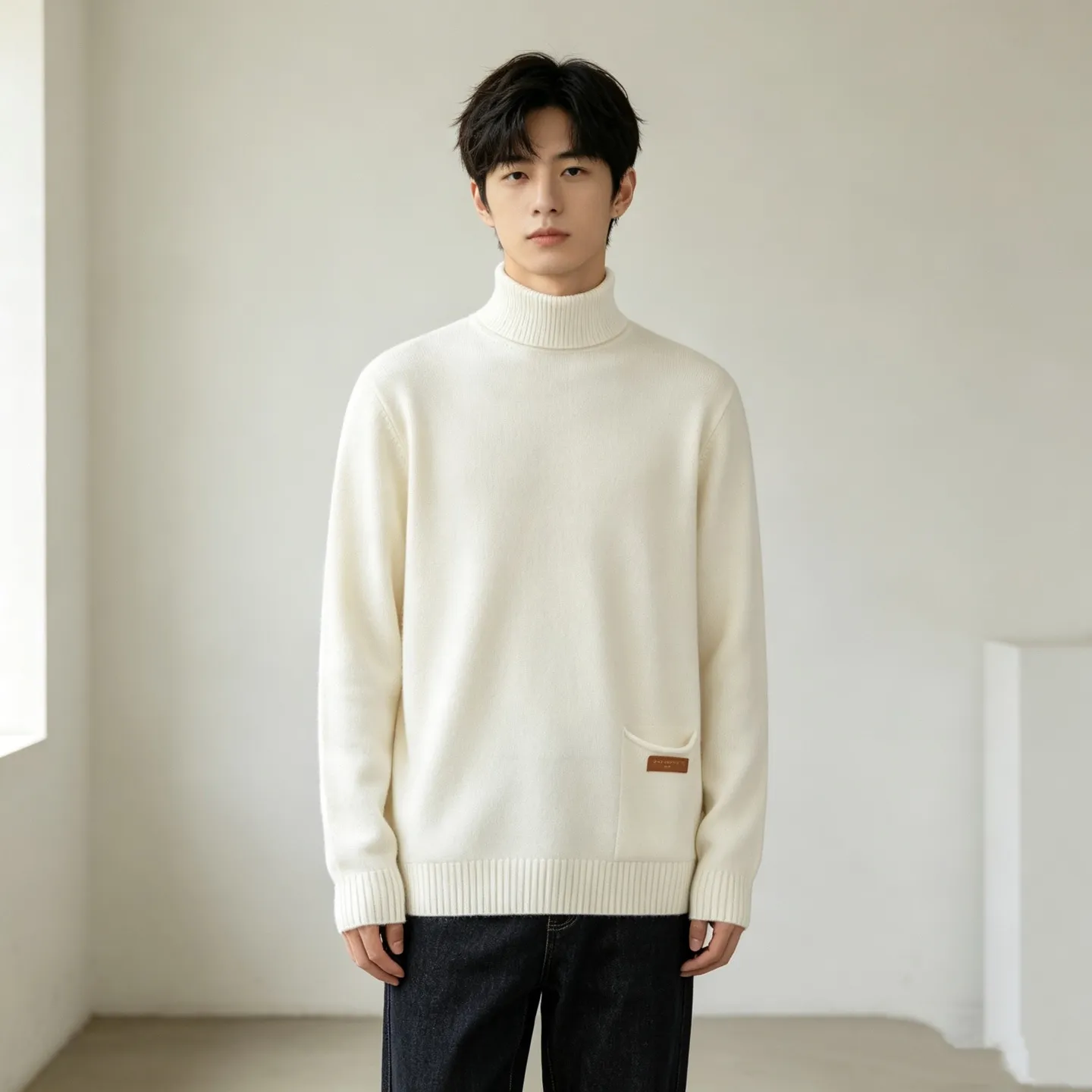 Louis Vuitton/Louis Vuitton pocket leather label turtleneck knitted sweater